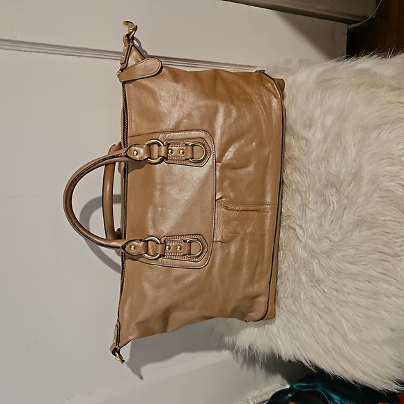 Coach Ashley Shimmery Tan Or Metallic Gold Bronze Leather Script Satchel F15447 - Picture 3 of 12